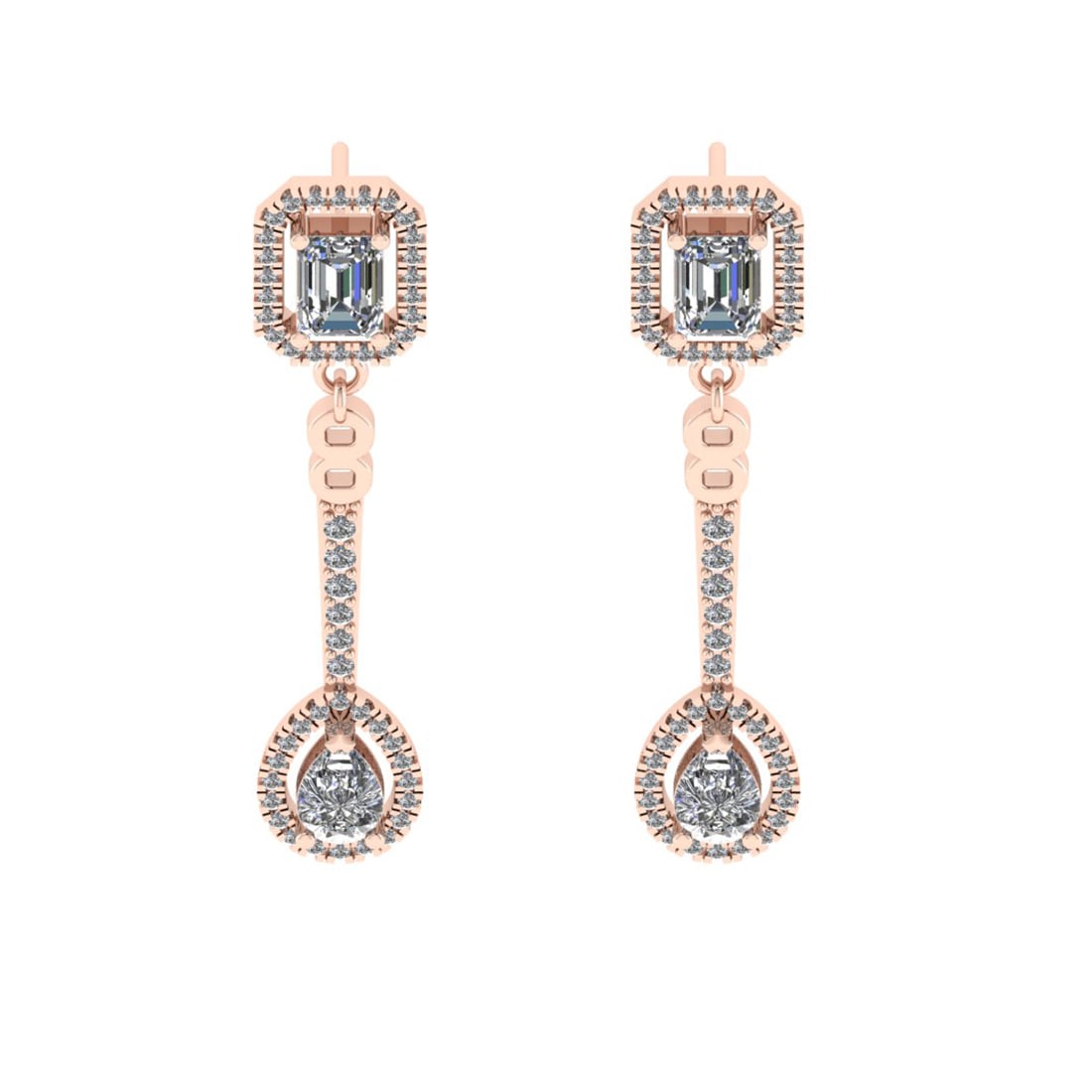 2.60 Ctw VS/SI1 Diamond 10K Rose Gold Dangle Earrings (ALL DIAMOND ARE LAB: Center Diamond Weight : 2.00 Ctw (4 pec Emerald & Pear Cut) Color : J-K Clarity : VS/SI1 Setting : Prong Side Weight Of Ctw 0.60 Ctw Color : J-K Clarity : VS/SI1 Stone Setting : Prong Metal Weight :