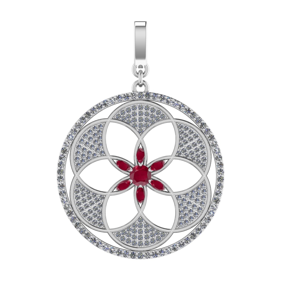 4.22 Ctw VS/SI1 Rubyand Diamond Prong Set 14k white Gold Pendant (ALL DIAMO: Center Stone Weight :-1.10 Ctw ( Marquise & Round Cut ) Center Stone Color :-Ruby Center Stone Setting : Prong Side Diamond Weight Of Ctw :- 3.12 Ctw Color : J-K Clarity : VS/SI1 Daimond Setting : Pro