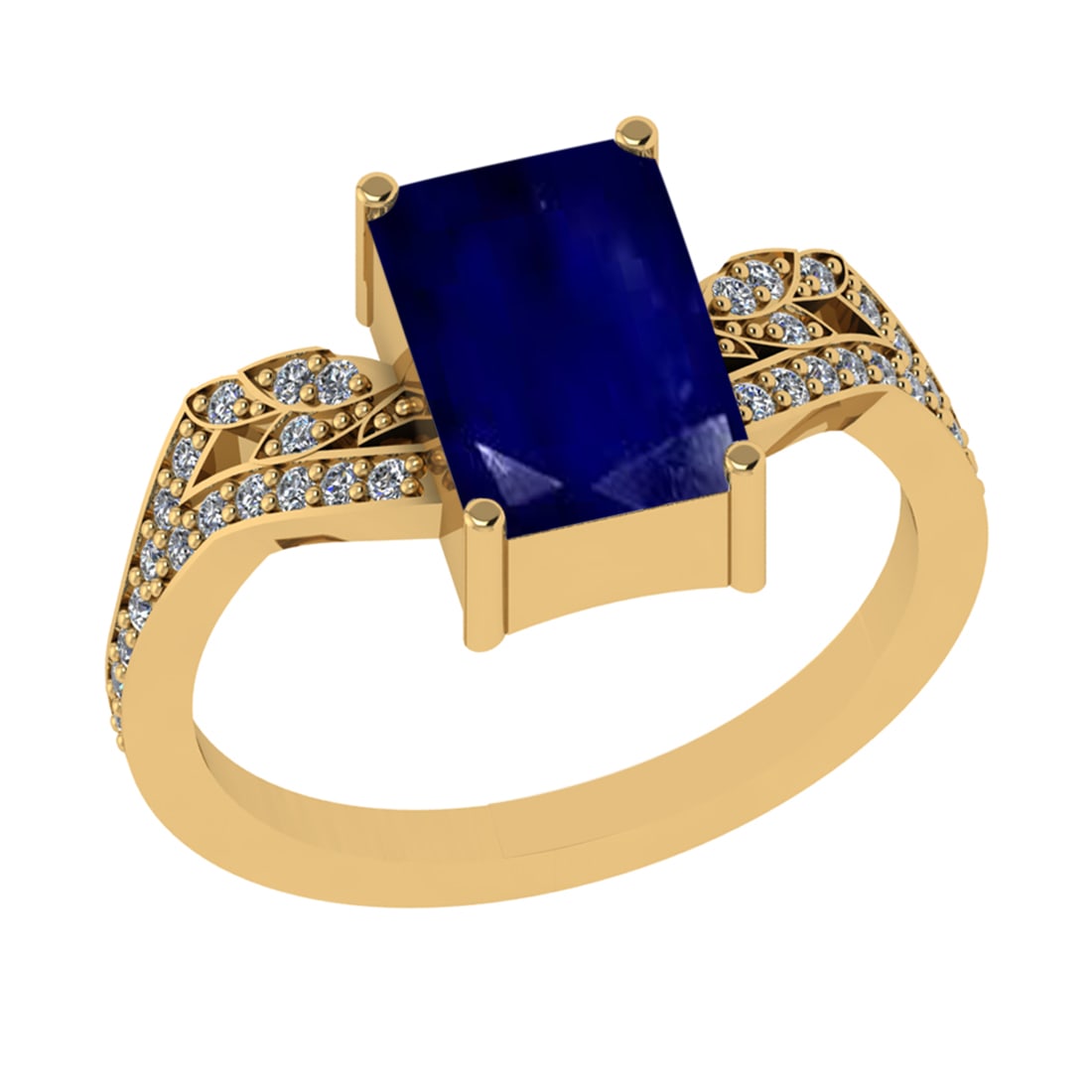 2.77 Ctw VS/SI1 Blue Sapphire and Diamond 14k Yellow Gold Engagement Ring (: Center Stone Weight :-2.50 Ctw ( Emerald Cut) Center Stone Color :-Blue Sapphire Center Stone Setting : Prong Side Diamond Weight Of Ctw :- 0.27 Ctw Color : J-K Clarity : VS/SI1 Daimond Setting :