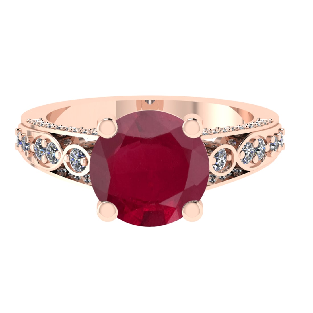 3.32 Ctw VS/SI1 Ruby and Diamond 14k Rose Gold Engagement Ring (ALL DIAMOND: Center Stone Weight :-2.75 Ctw ( Round Cut) Center Stone Color :-Ruby Center Stone Setting : Prong Side Diamond Weight Of Ctw 0.58 Ctw Color : G-H Clarity : VS/SI1 Daimond Setting : Prong Metal Weight