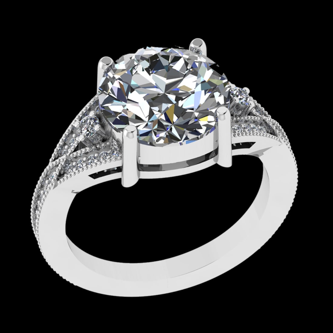 4.26 Ctw VS/SI1 Diamond 10k white Gold Engagement Ring (ALL DIAMOND ARE LAB: Center Daimond Weight :-3.87 Ctw ( Round Cut) Color : J-K Clarity : VS/SI1 Side Diamond Weight Of Ctw 0.39 Ctw Color : J-K Clarity : VS/SI1 Daimond Setting : Prong Metal Weight : Approx 5.48 gram 10k 