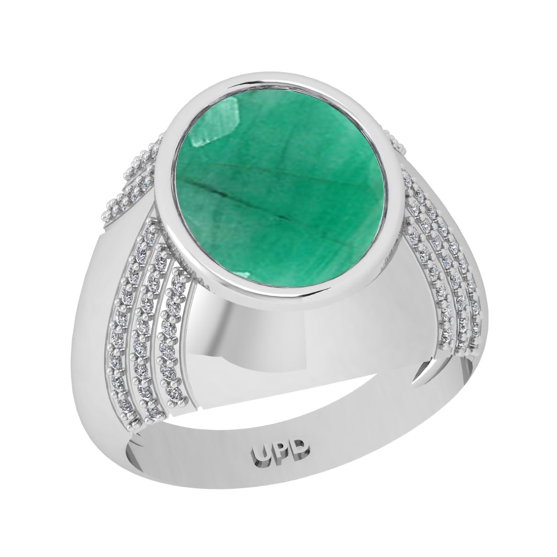 5.15 Ctw VS/SI1 Emerald And Diamond 14K White Gold Engagement Ring: Center Stone Weight : 4.80 Ctw ( Oval Cut ) Center Stone Color : Emerald Stone Setting : Prong Side Diamond Weight Of Ctw0.35 Ctw Side Stone Color : G-H Stone Clarity : VS/SI1 Stone Setting : Prong