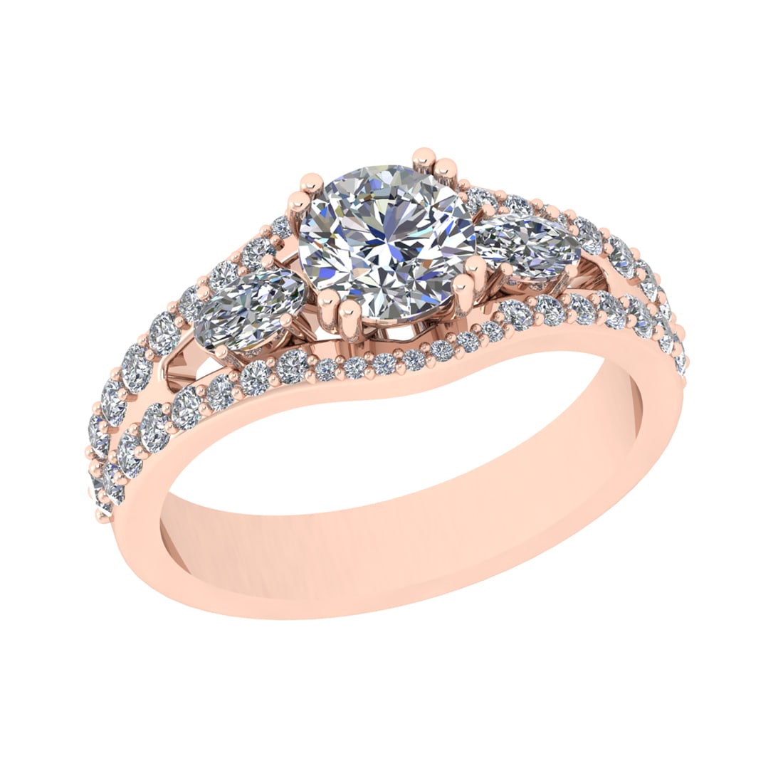 1.47 Ctw SI2/SI1 Diamond Prong Set 14k Rose Gold Engagement Ring: Center Daimond Weight :-0.87 Ctw ( Round Cut) Color : G-H Clarity : SI2/SI1 Side Diamond Weight Of Ctw 0.60 Ctw Color : G-H Clarity : SI2/SI1 Daimond Setting : Prong Metal Weight : Approx 5.48 gram