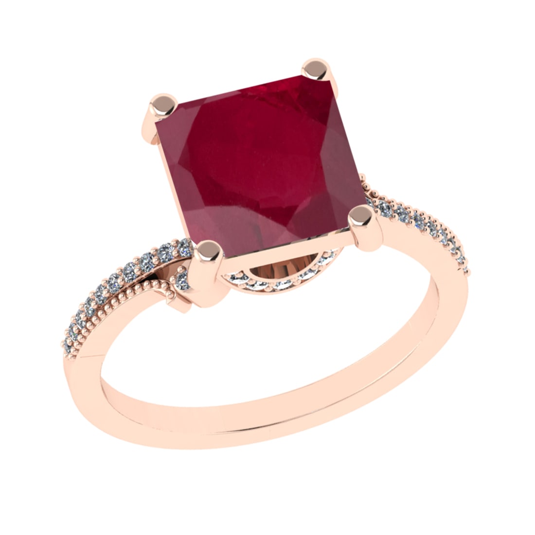 3.23 Ctw VS/SI1 Ruby and Diamond 14k Rose Gold Engagement Ring (ALL DIAMOND: Center Stone Weight :-3.00 Ctw ( Princess Cut) Center Stone Color :-Ruby Center Stone Setting : Prong Side Diamond Weight Of Ctw :- 0.23 Ctw Color : J-K Clarity : VS/SI1 Daimond Setting : Prong Metal 