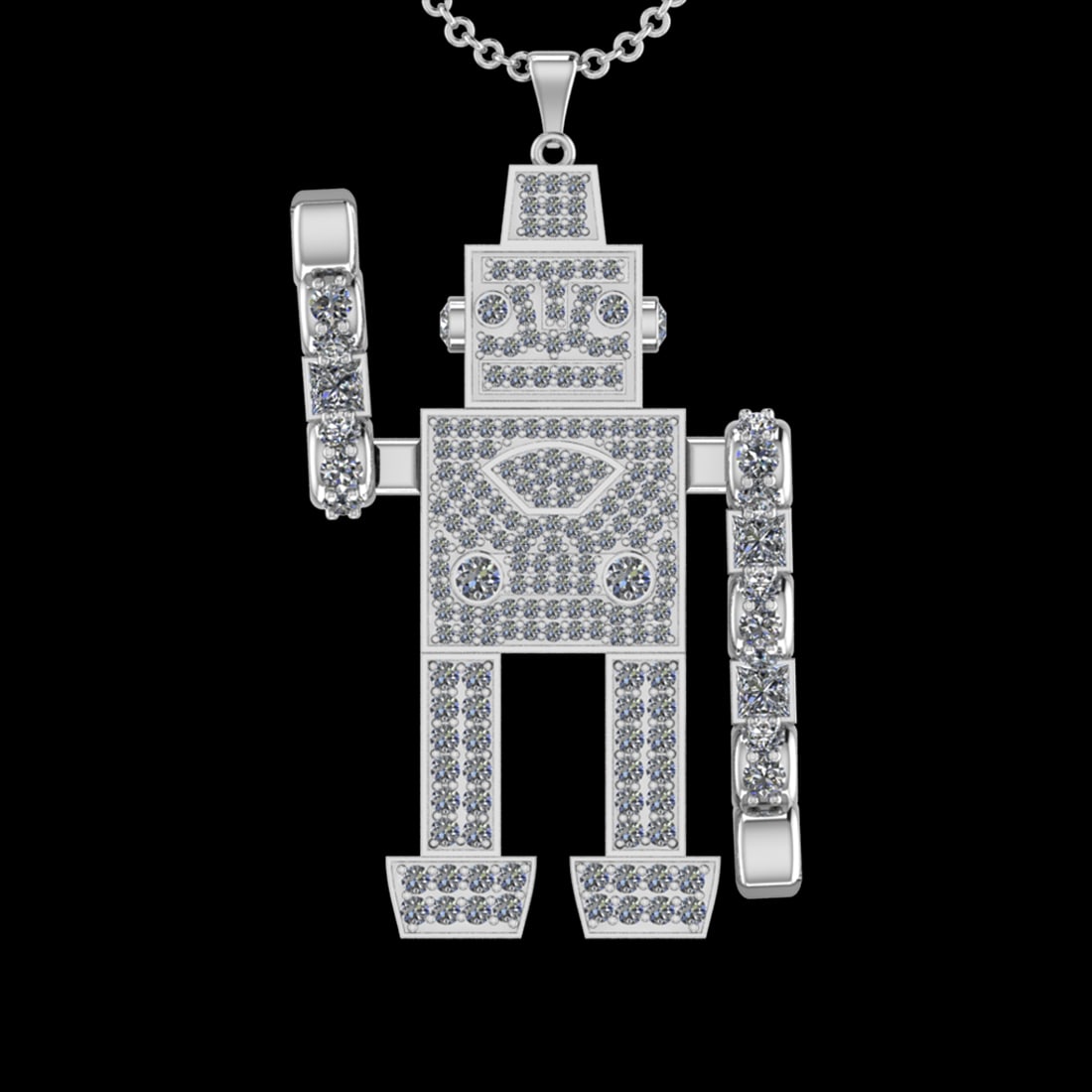 7.91 Ctw VS/SI1 Diamond 18K White Gold Robot themed Necklace(ALL DIAMOND AR: Total Diamond Weight :-7.91 Ctw (Round & Princess cut) Color :- G-H Clarity : VS/SI1 Setting : Prong Metal Weight : Approx 17.90gram 18K White Gold Robot themed Necklace(ALL DIAMOND ARE LAB GROWN ) #3