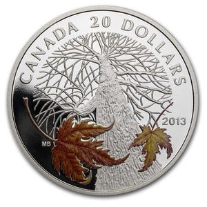 2013 RCM 1 oz Silver $20 Maple Canopy Autumn (No Box/COA): 2013 RCM 1 oz Silver $20 Maple Canopy Autumn (No Box/COA) #3SS98508v15