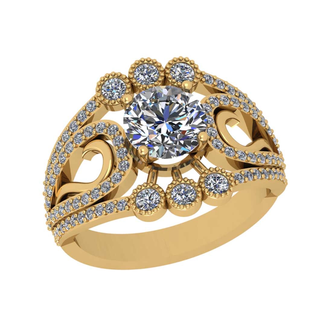 1.95 Ctw SI2/I1 Diamond Style Prong Set 18K Yellow Gold Engagement Ring: Center Diamond Weight : 1.25 Ctw ( Round Cut) Center Diamond Color : G-H Center Stone Setting : Prong Center Stone Clarity : SI2/I1 Side Stone Weight Of Ctw 0.70 Ctw Side Stone Color : G-H Stone Clari