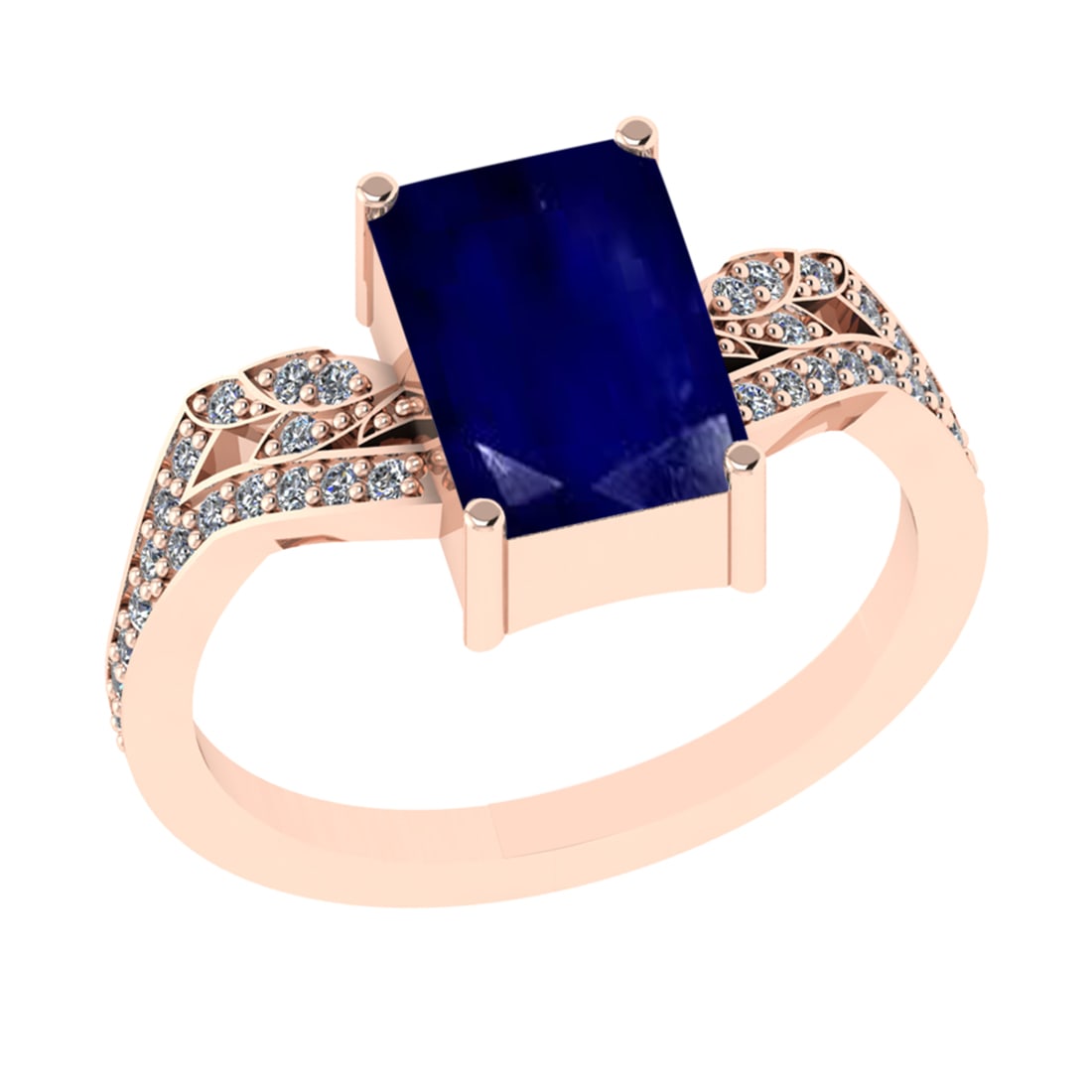 2.77 Ctw VS/SI1 Blue Sapphire and Diamond 14k Rose Gold Engagement Ring (AL: Center Stone Weight :-2.50 Ctw ( Emerald Cut) Center Stone Color :-Blue Sapphire Center Stone Setting : Prong Side Diamond Weight Of Ctw :- 0.27 Ctw Color : J-K Clarity : VS/SI1 Daimond Setting : Pron