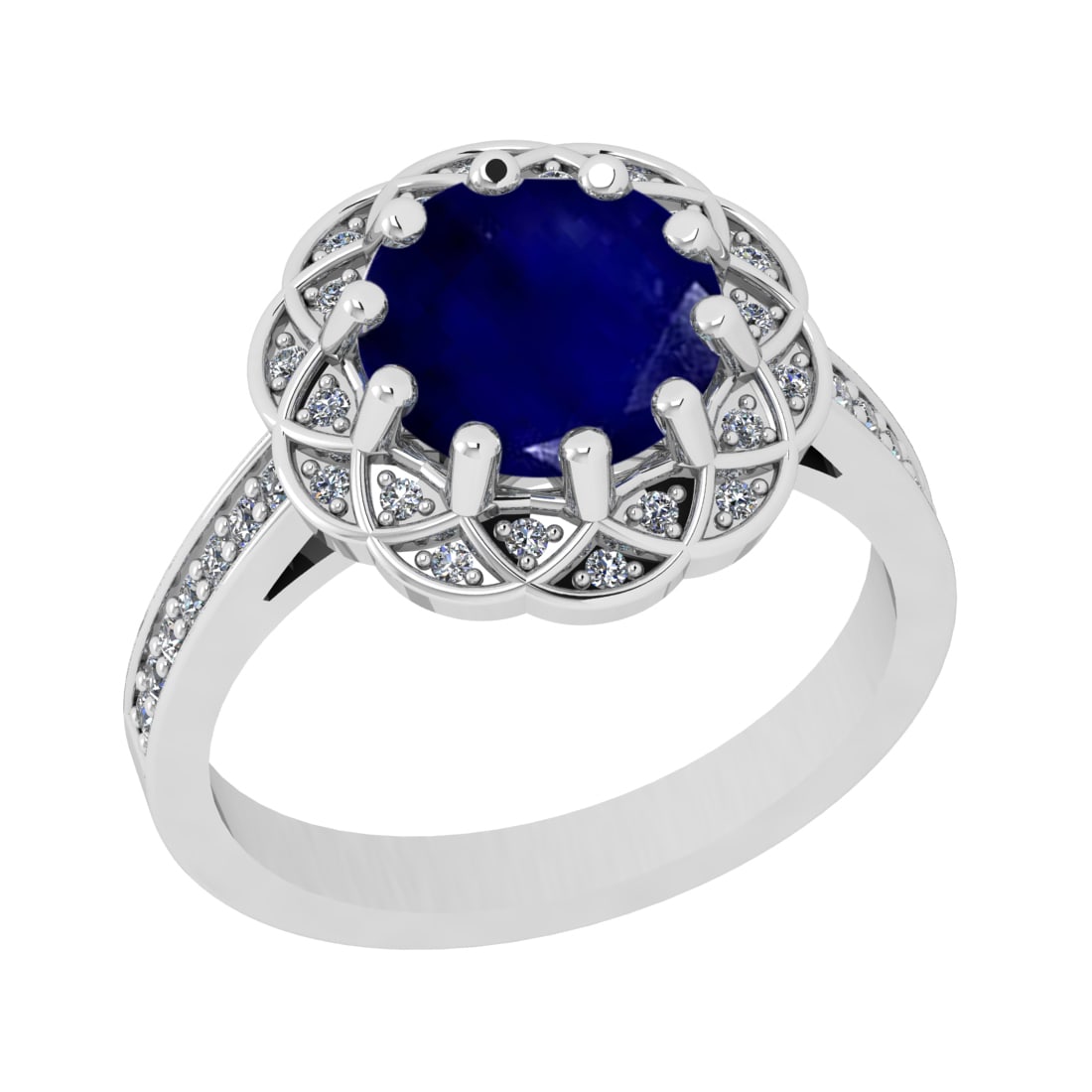 2.68 Ctw VS/SI1 Blue Sapphire and Diamond Prong Set 14k white Gold Engageme: Center Stone Weight :-2.43 Ctw ( Round Cut ) Center Stone Color :-Blue Sapphire Center Stone Setting : Prong Side Diamond Weight Of Ctw :- 0.25 Ctw Color : J-K Clarity : VS/SI1 Daimond Setting :