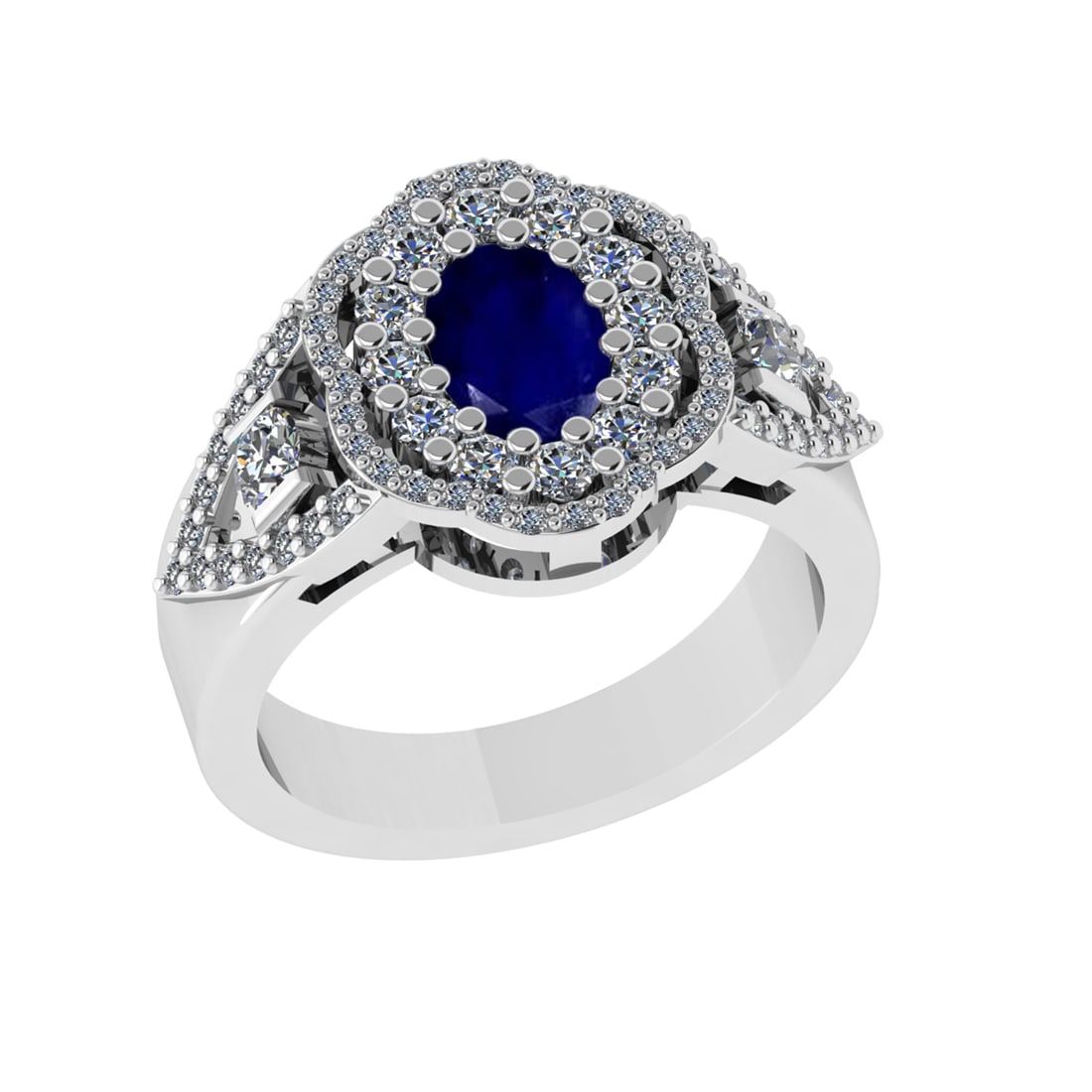 1.73 Ctw VS/SI1 Blue Sapphire and Diamond14K White Gold Engagement Ring: Center Stone Weight : 0.75 Ctw (Oval Cut) Center Stone Color :-Blue Sapphire Center Stone Setting : Prong Side Diamond Weight Of Ctw 0.98 Ctw Color : J-K Clarity : VS/SI1 Stone Setting : Prong Metal W