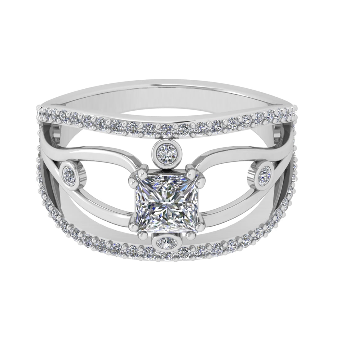 1.27 Ctw VS/SI1 Diamond Prong Set 14k white Gold Engagement Ring: Center Daimond Weight :-0.75 Ctw ( Princess Cut) Color : G-H Clarity : VS/SI1 Side Diamond Weight Of Ctw 0.52 Ctw Color : G-H Clarity : VS/SI1 Daimond Setting : Prong Metal Weight : Approx 4.91 gram 1