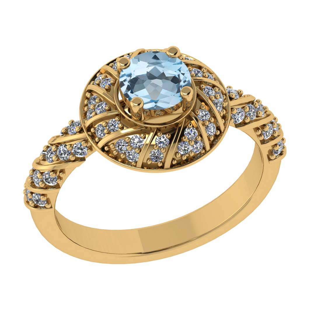 1.03 Ctw VS/SI1 Blue Topaz and Diamond Set 10K Yellow Gold Engagement Ring: Center Stone Weight :-0.66 Ctw ( Round Cut) Center Stone Color :-Blue Topaz Center Stone Setting : Prong Side Diamond Weight Of Ctw 0.37 Ctw Color : J-K Clarity : VS/SI1 Daimond Setting : Prong Metal 