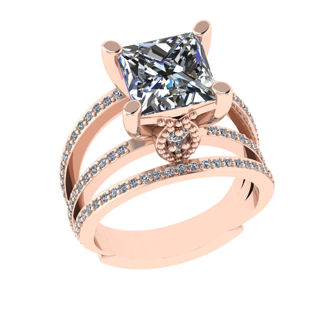 2.70 Ctw VS/SI1 Diamond 14k Rose Gold Engagement Ring (ALL DIAMOND ARE LAB: Center Diamond Weight : 2.00 Ctw ( Princess Cut ) Color :- J-K Clarity :VS/SI1 Stone Setting : Prong Side Diamond Weight Of Ctw 0.70 Ctw Side Stone Color : J-K Stone Clarity :VS/SI1 Stone Setting : Pr