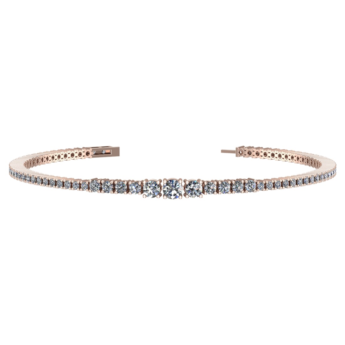 2.43 Ctw VS/SI1 Diamond Prong Set 14k Rose Gold Bracelet: Total Daimond Weight :-2.43 Ctw Color : G-H Clarity : VS/SI1 Setting : Prong Metal Weight : Approx 6.30 gram 14k Rose Gold Bracelet (ALL DIAMOND ARE LAB GROWN ) T4-3GB #3SS96456v15