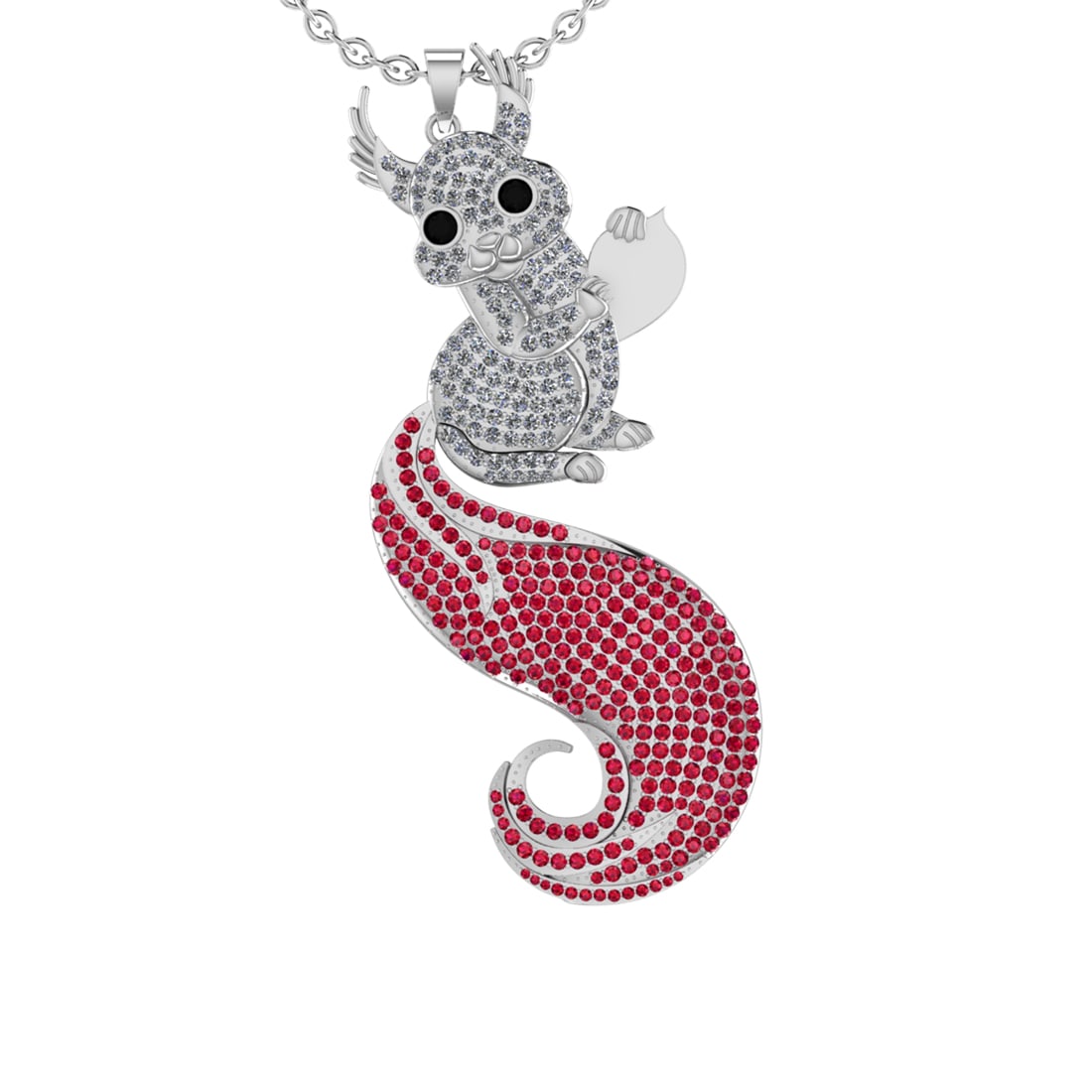 13.15 Ctw VS/SI1 Ruby and Diamond 14K White Gold Hip Hop theme Necklace (AL (1 of 1)