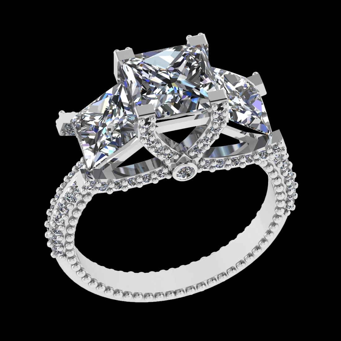 4.58 Ctw SI1/SI2 Diamond 10k white Gold Engagement Ring (ALL DIAMOND ARE LA: Center Daimond Weight :-4.00 Ctw ( 3 pc Princess Cut) Color : J-K Clarity : SI1/SI2 Side Diamond Weight Of Ctw 0.58 Ctw Color : J-K Clarity : SI1/SI2 Daimond Setting : Prong Metal Weight : Approx