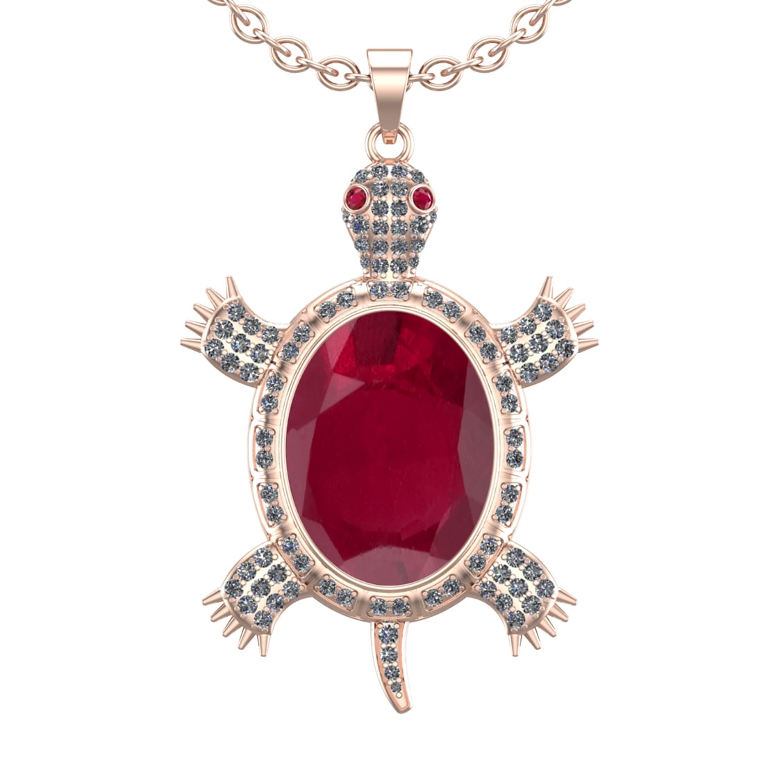 9.20 Ctw VS/SI1 Ruby and Diamond 14K Rose Gold Pendant (ALL DIAMOND ARE LAB: Center stone Weight :-8.00 Ctw ( Oval Cut) Center Stone Color :- Ruby Center Stone Setting : Prong Side Diamond Weight Of Ctw 1.20 Ctw Color : G-H Clarity : VS/SI1 Stone Setting : Prong Metal Weight :