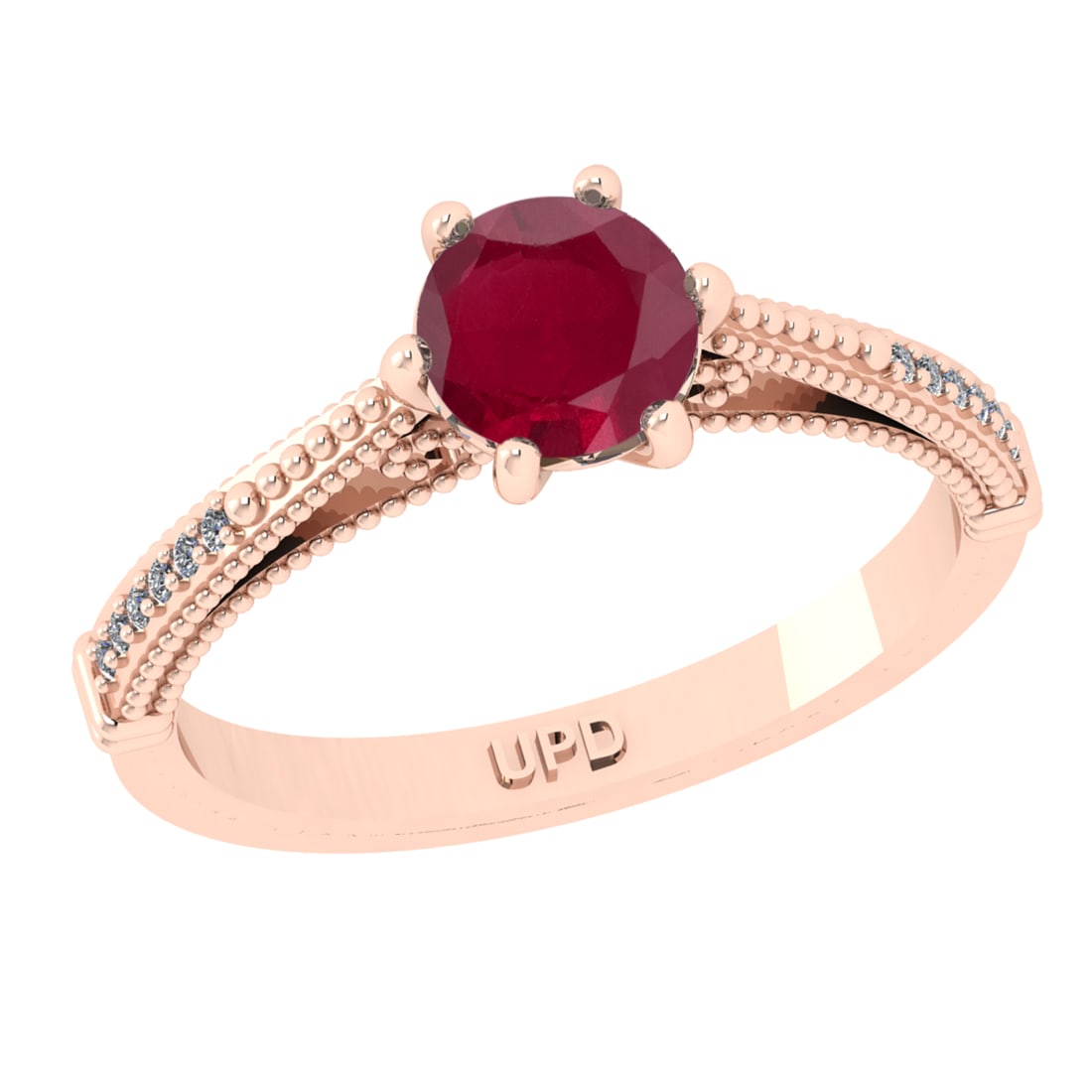 0.90 Ctw VS/SI1 Ruby and Diamond 14k Rose Gold Engagement Ring (ALL DIAMOND: Center Stone Weight :-0.84 Ctw ( Round Cut) Center Stone Color :-Ruby Center Stone Setting : Prong Side Diamond Weight Of Ctw :- 0.06 Ctw Color : J-K Clarity : VS/SI1 Daimond Setting : Prong Metal Wei