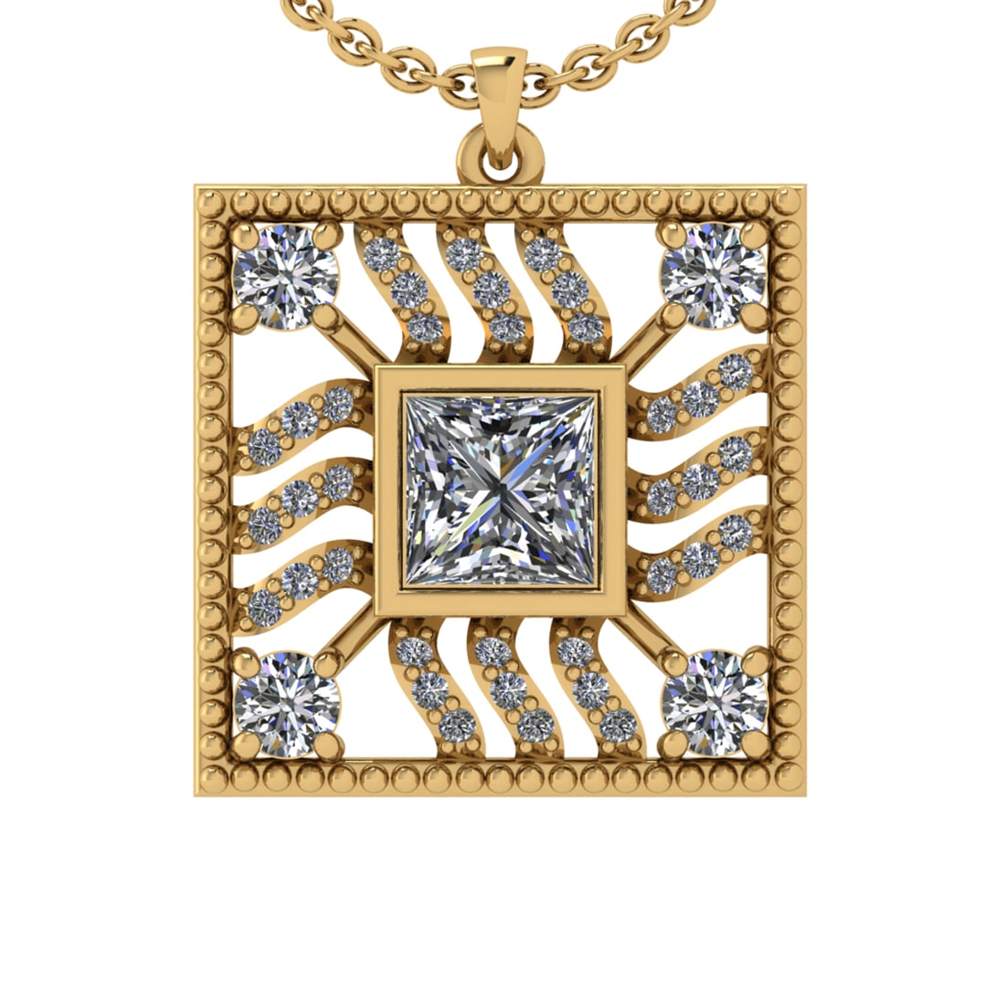 1.25 Ctw VS/SI1 Diamond 14k Yellow Gold Pandant (ALL DIAMOND ARE LAB GROWN: Center Daimond Weight :-0.75 Ctw ( Princess Cut) Color : G-H Clarity : VS/SI1 Side Diamond Weight Of Ctw 0.50 Ctw Color : G-H Clarity : VS/SI1 Daimond Setting : Prong Metal Weight : Approx 5.32 gram 1