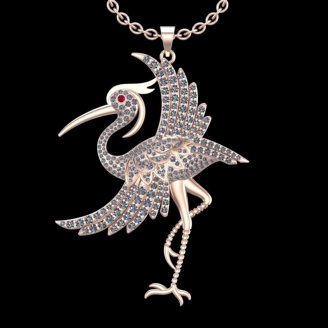 12.90 Ctw VS/SI1 Diamond 10k Rose Gold Birds theme Pendant (ALL DIAMOND ARE: Eye stone Weight :- 0.01 ctw Eye Stone Color :- Ruby Total Diamond Weight :-12.89 Ctw (Round cut) Color :- J-K Clarity : VS/SI1 Setting : Prong Metal Weight : Approx 37.80gram 10k Rose Gold Birds them