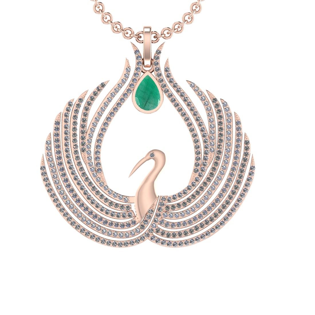 7.52 Ctw VS/SI1 Emerald and Diamond 14K Rose Gold Pendant (ALL DIAMOND ARE: Center Stone Weight :-2.00 Ctw ( Pear Cut) Color :- Emerald Setting : Prong Side Diamond Weight Of Ctw 5.52 Ctw Color : J-K Clarity : VS/SI1 Stone Setting : Prong Metal Weight : Approx 17.90 gram 14K 