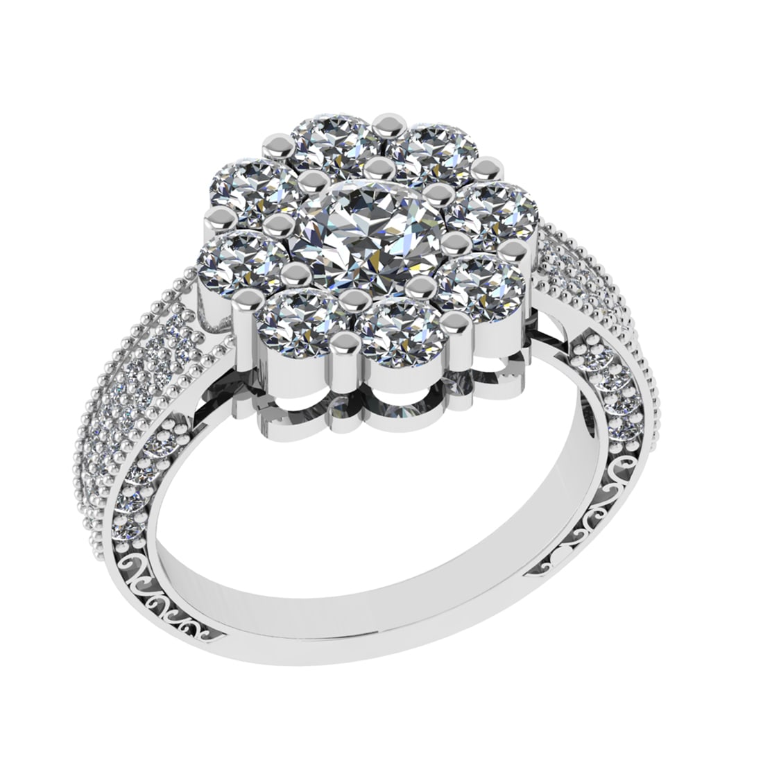 3.29 Ctw VS/SI1 Diamond Prong Set 14k white Gold Engagement Ring: Center Daimond Weight :-0.84 Ctw ( Round Cut) Color : G-H Clarity : VS/SI1 Side Diamond Weight Of Ctw 2.45 Ctw Color : G-H Clarity : VS/SI1 Daimond Setting : Prong Metal Weight : Approx 6.06 gram 14k 
