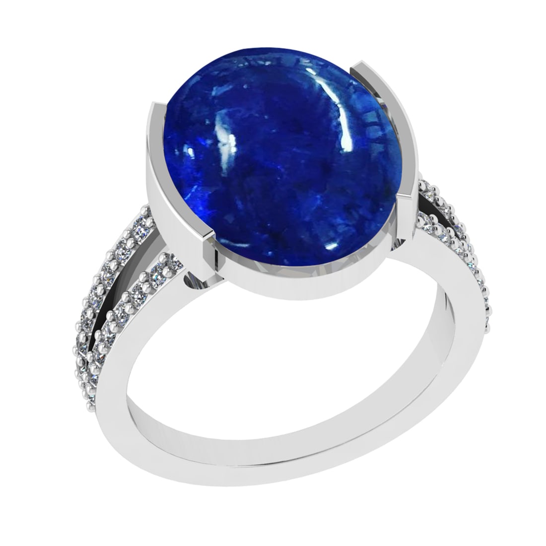 16.82 Ctw VS/SI1 Tanzanite and Diamond Prong Set 14K White Gold Engagement: Color Stone Weight : 16.34 Ctw (Oval Cab) Stone Color :- Tanzanite Center Stone Setting : Prong Side Weight Of Ctw 0.48 Ctw Color : J-K Clarity : VS/SI1 Stone Setting : Prong Metal Weight : Approx 6.9