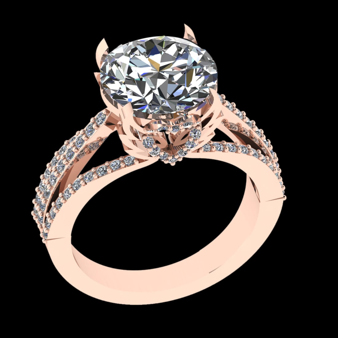 3.50 Ctw VS/SI1 Diamond Prong Set 10K Rose Gold Engagement Ring (ALL DIAMON: Center Diamond Weight :-2.90 Ctw ( Round cut) Color :- J-K Clarity : I2/I3 Center Stone Setting : Prong Side Diamond Weight Of Ctw 0.60 Ctw Color : J-K Clarity : VS/SI1 Stone Setting : Prong Metal Wei