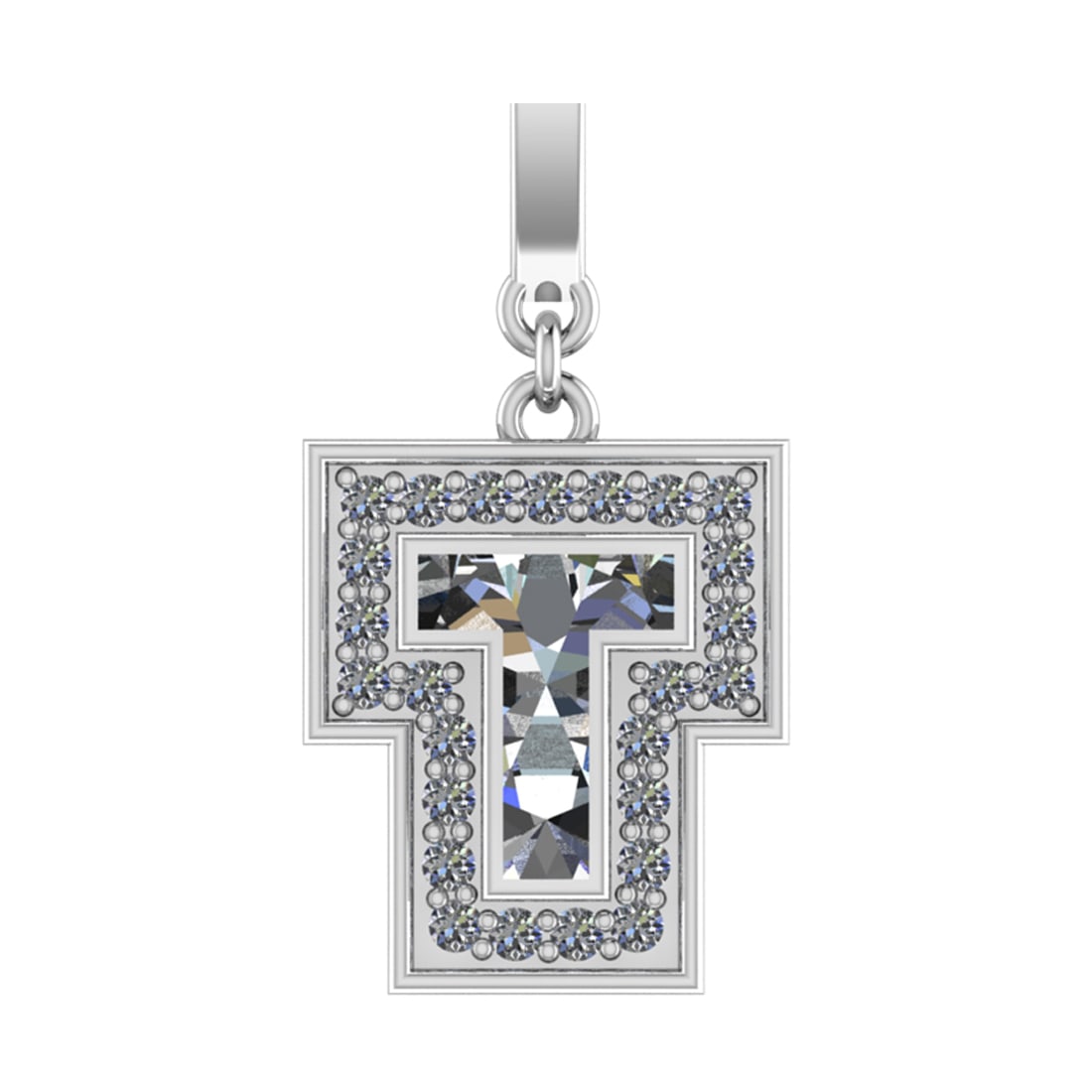 1.05 Ctw SI2/SI1 Diamond Prong Set 14k White Gold Alphabet-T Pendant (ALL D: Center Daimond Weight :-0.85 Ctw Color : White Side Diamond Weight Of Ctw 0.20 Ctw Color : G-H Clarity : SI2/SI1 Daimond Setting : Prong Metal Weight : Approx 3.86 gram 14k White Gold Alphabet-T Penda