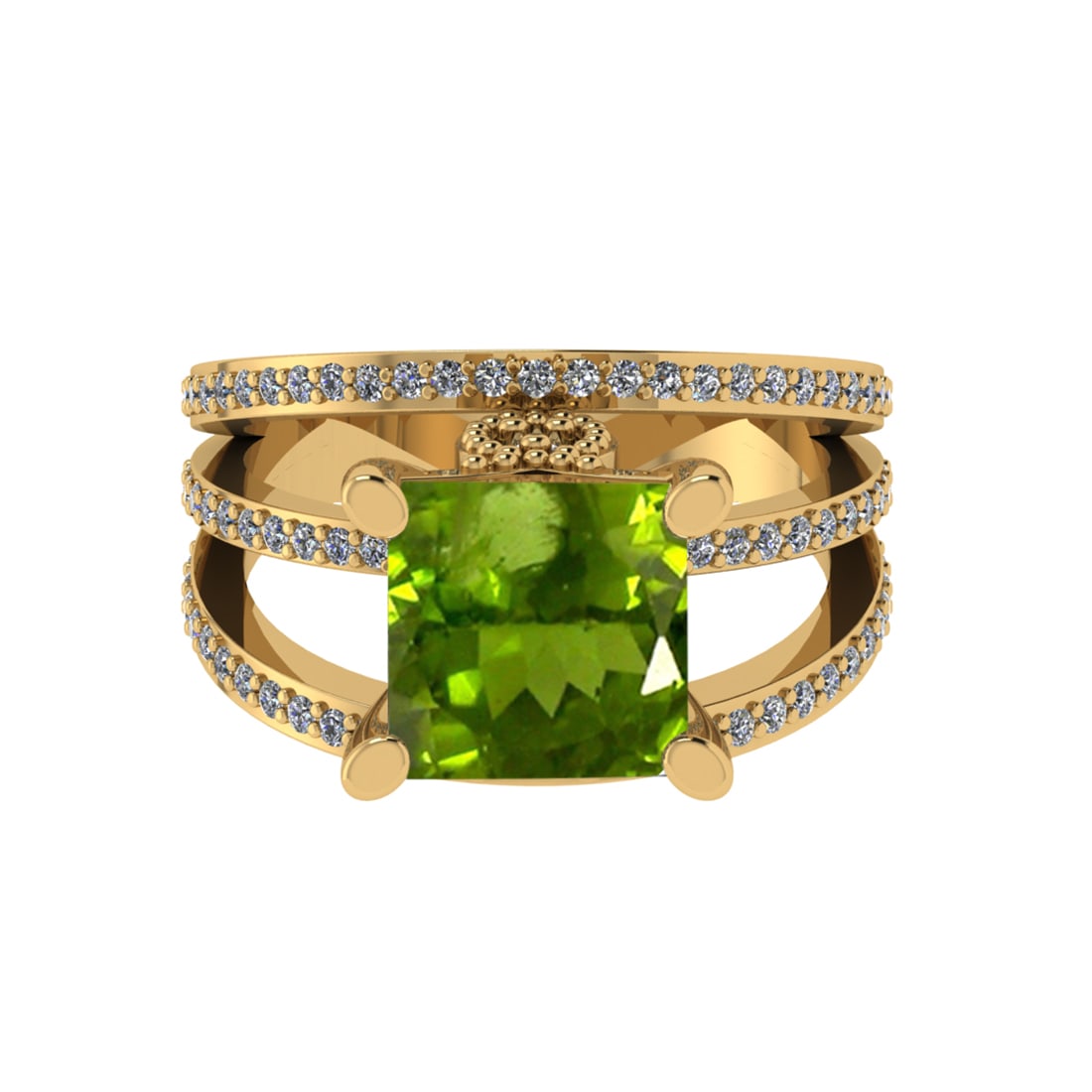 2.70 Ctw VS/SI1 Peridot And Diamond 14K Yellow Gold Engagement Ring( ALL DI