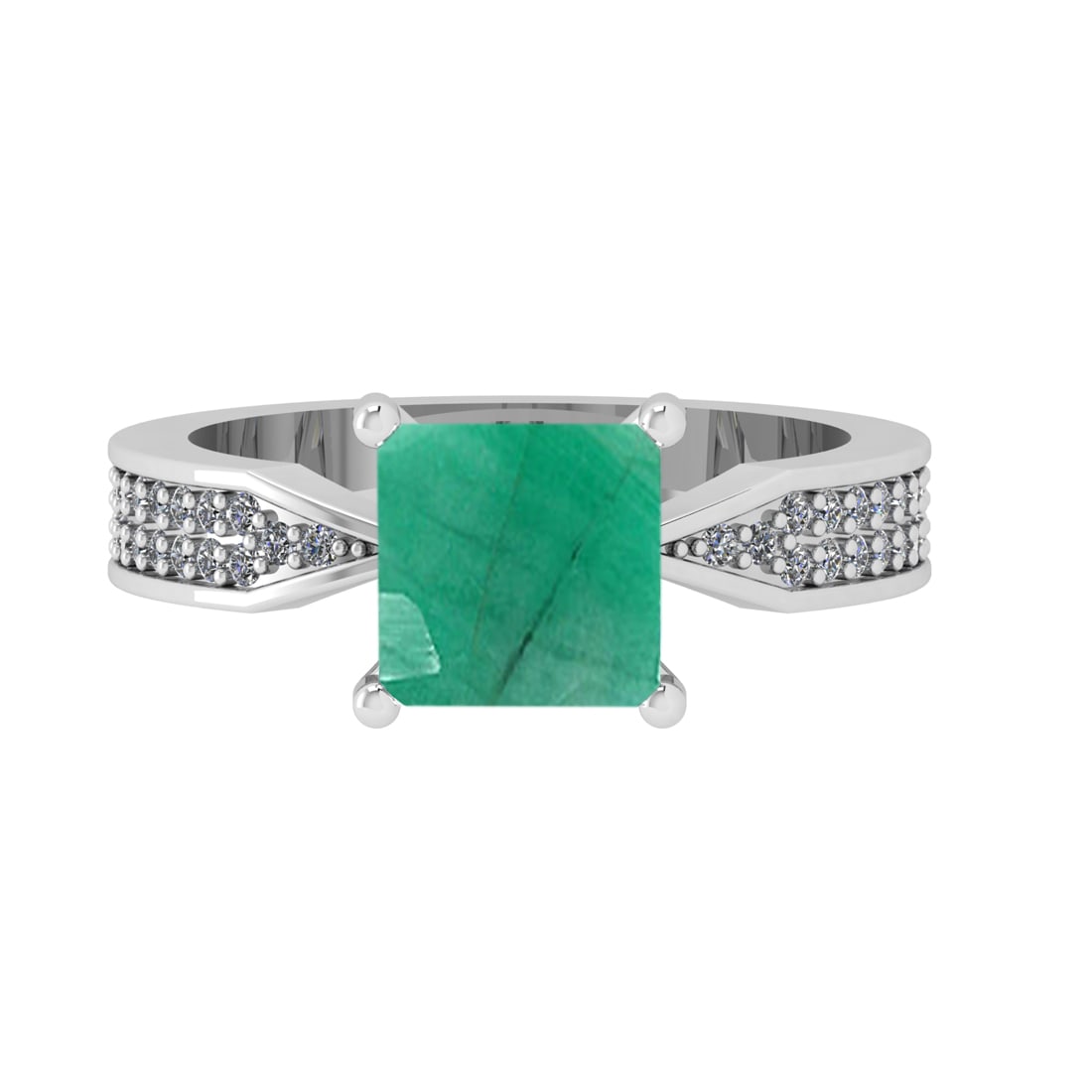 1.58 Ctw VS/SI1 Emeraldand Diamond Prong Set 14k white Gold Engagement Ring