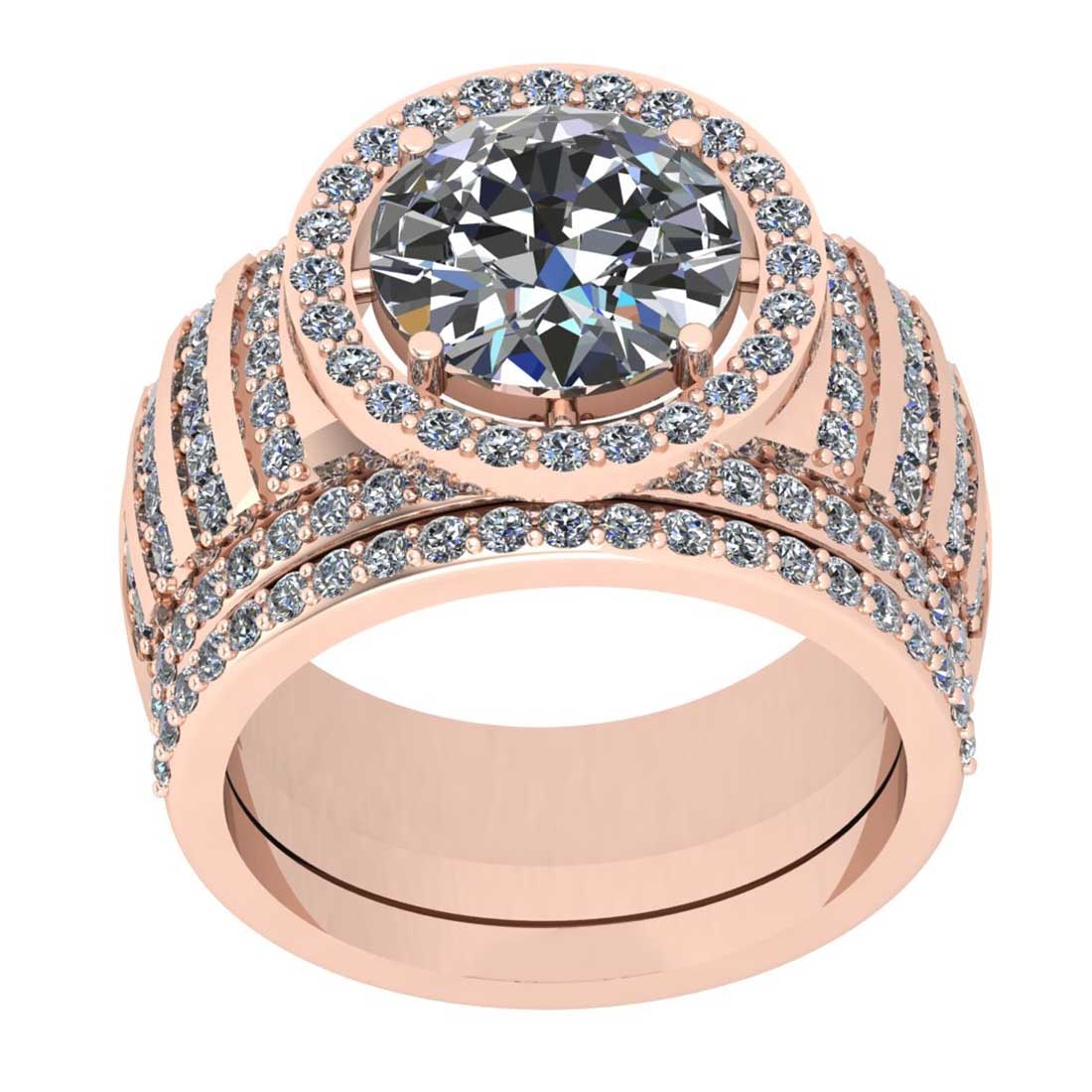 5.97 Ctw SI2/I1 Diamond Style Prong Set 18K Rose Gold Engagement set Ring