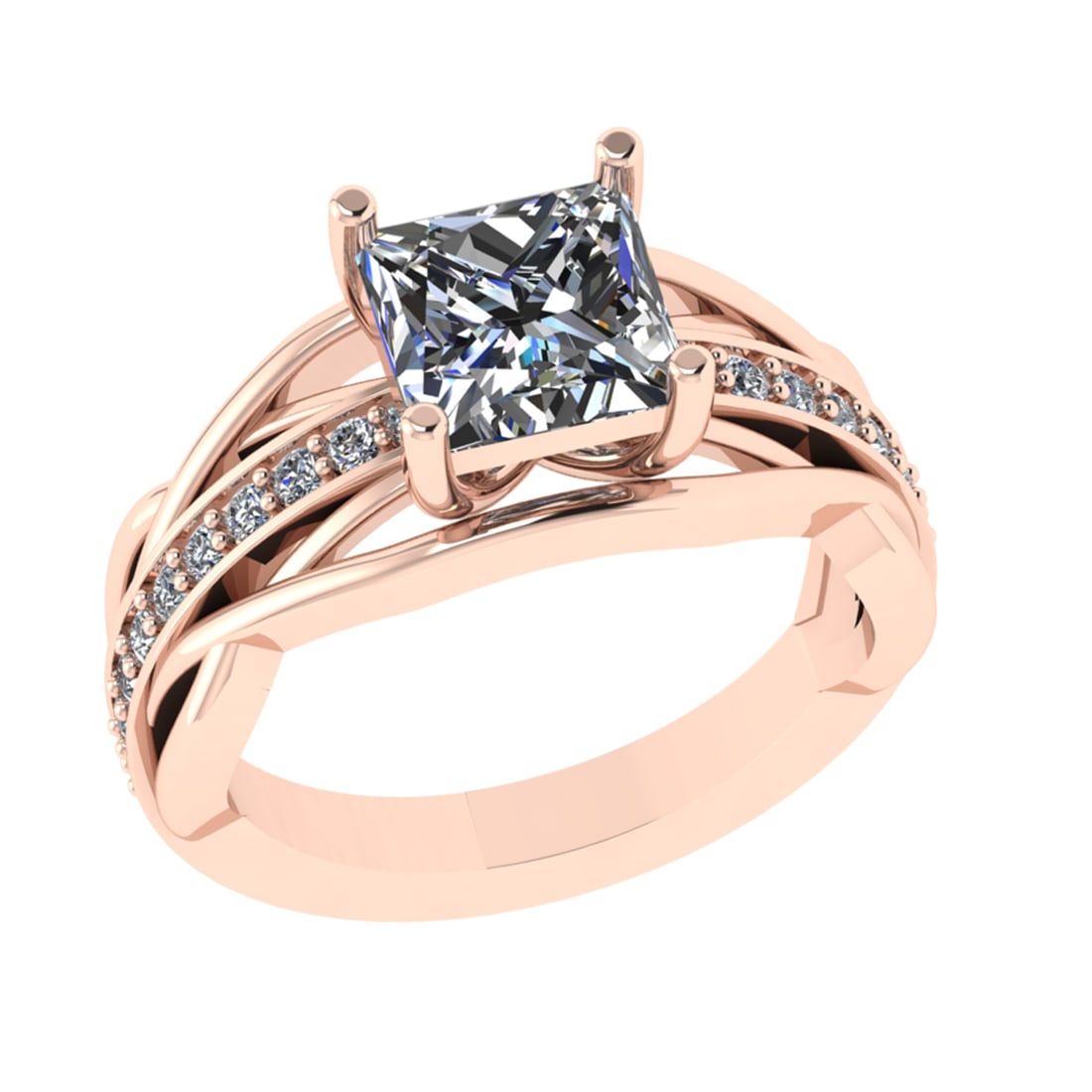 2.33 Ctw VS/SI1 Diamond 14k Rose Gold Engagement Ring: Center Daimond Weight :-2.00 Ctw ( Princess Cut) Color : G-H Clarity : VS/SI1 Side Diamond Weight Of Ctw 0.33 Ctw Color : G-H Clarity : VS/SI1 Daimond Setting : Prong Metal Weight : Approx 5.48 gram 1