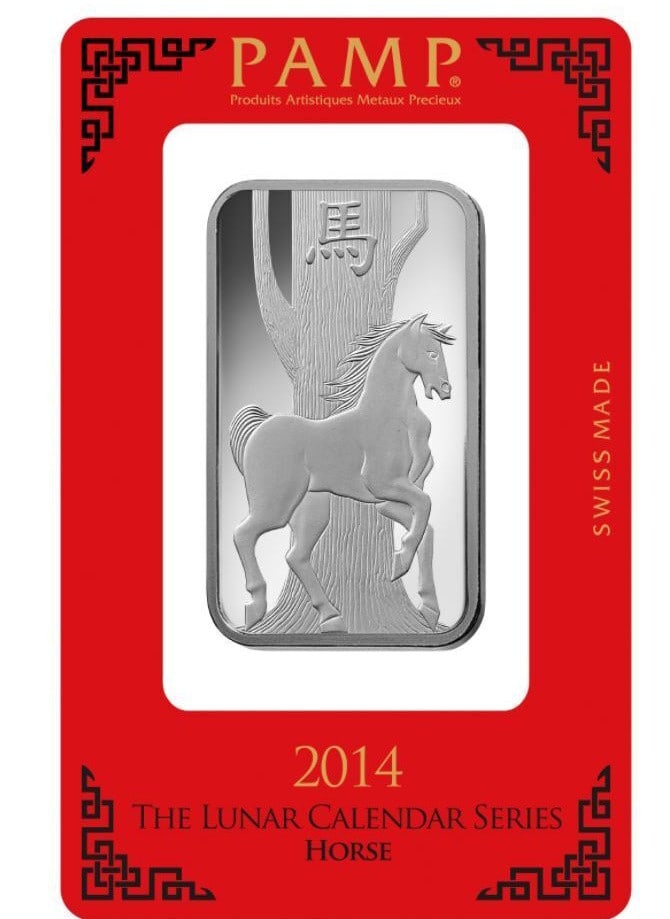 PAMP Suisse 1 oz Silver Bar ? Lunar Horse (Year of the Horse, 2014): PAMP Suisse 1 oz Silver Bar ? Lunar Horse (Year of the Horse, 2014) #3SS98421v15