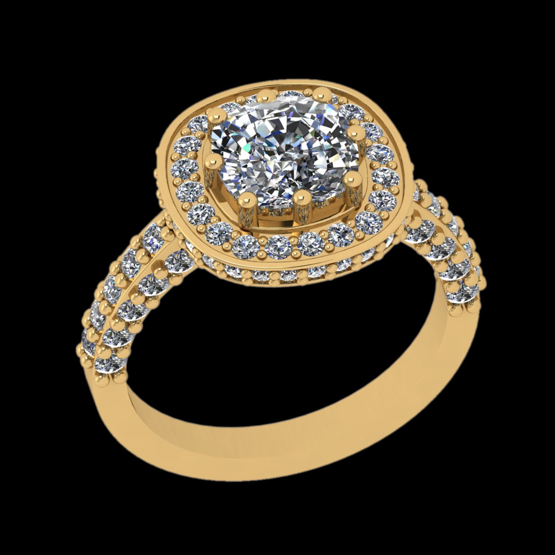3.46 Ctw I2/I3 Diamond Prong Set 10k Yellow Gold Engagement Ring: Center Daimond Weight :-2.00 Ctw ( Cushion Cut ) Color : J-K Clarity : I2/I3 Side Diamond Weight Of Ctw 1.46 Ctw Color : J-K Clarity : I2/I3 Daimond Setting : Prong Metal Weight : Approx 5.48 gram 10k