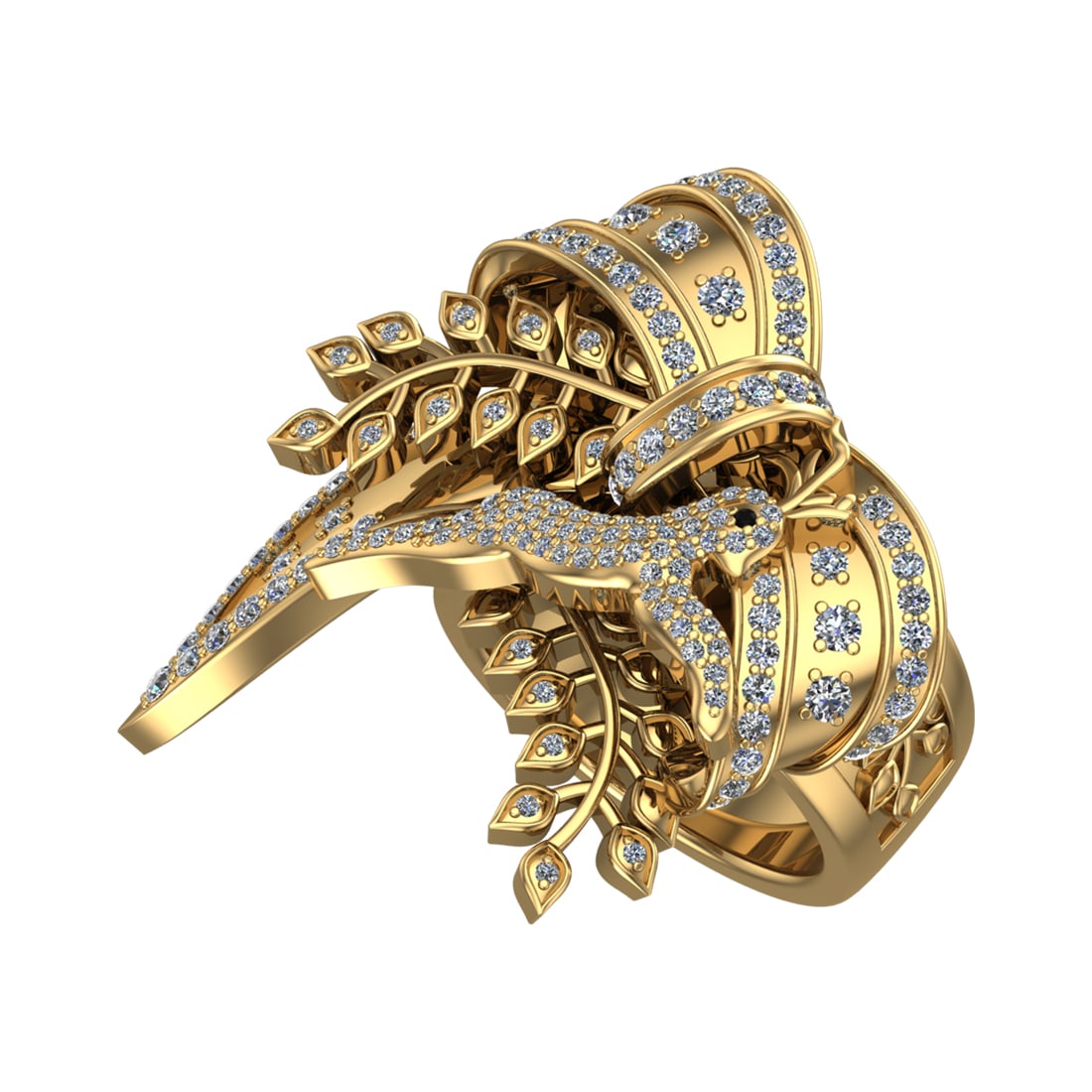 1.53 Ctw SI2/SI1 Diamond Prong Set 14k Yellow Gold Christmas theme Ring: Eye Stone Weight :- 0.01 ctw Eye Stone Color :- Treated Fancy Black Diamond Total Daimond Weight :-1.52 Ctw Color : G-H Clarity : SI2/SI1 Setting : Prong Metal Weight : Approx 32.09 gram 14k Yellow Go