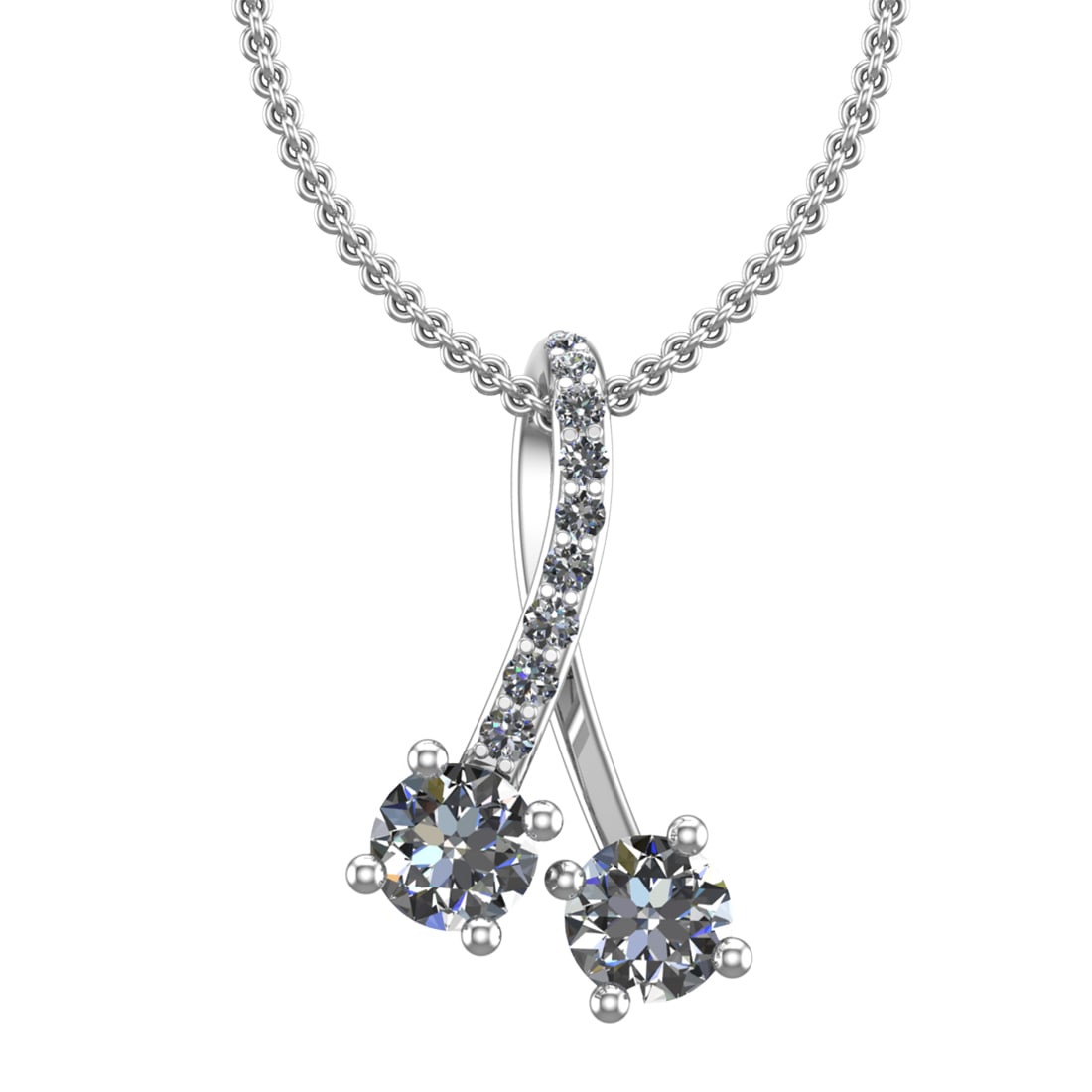 1.92 Ctw SI2/SI1 Diamond Prong Set 14K white Gold Two-Stone Pendant Necklac