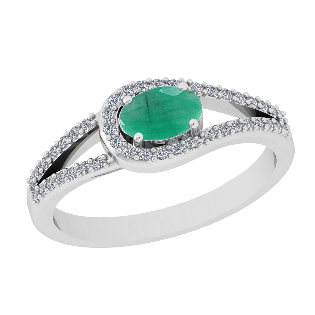 0.71 Ctw VS/SI1 Emeraldand Diamond Prong Set 14k white Gold Engagement Ring: Center Stone Weight :-0.50 Ctw ( Oval Cut ) Center Stone Color :-Emerald Center Stone Setting : Prong Side Diamond Weight Of Ctw :- 0.21 Ctw Color : J-K Clarity : VS/SI1 Daimond Setting : Prong Metal 