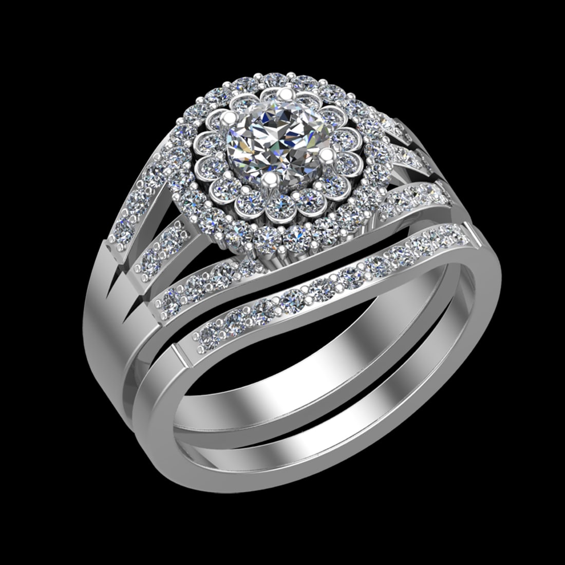 1.26 Ctw VS/SI1 Diamond Prong Set 18K white Gold Engagement set Ring