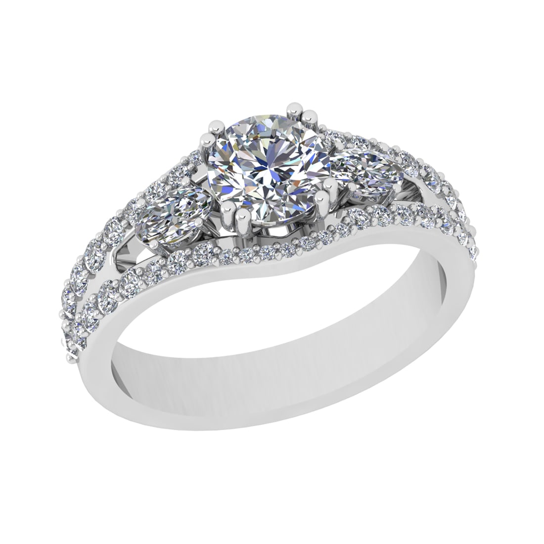 1.47 Ctw SI2/SI1 Diamond Prong Set 14k white Gold Engagement Ring
