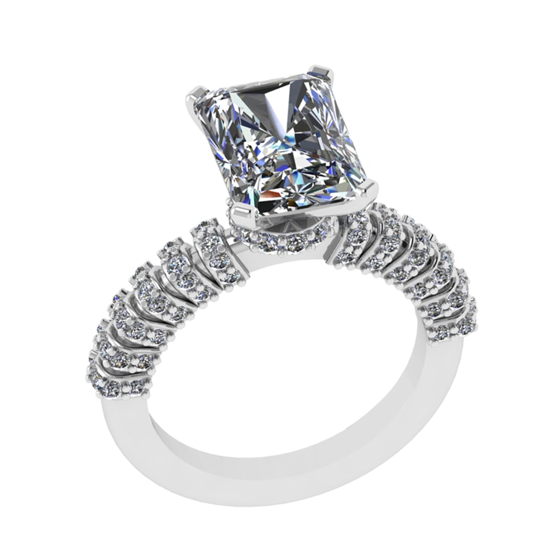 3.79 Ctw VS/SI1 Diamond 14k white Gold Engagement Ring (ALL DIAMOND ARE LAB: Center Daimond Weight :-2.80 Ctw ( Emerald Cut) Color : G-H Clarity : VS/SI1 Side Diamond Weight Of Ctw 0.99 Ctw Color : G-H Clarity : VS/SI1 Daimond Setting : Prong Metal Weight : Approx 5.25 gram 14