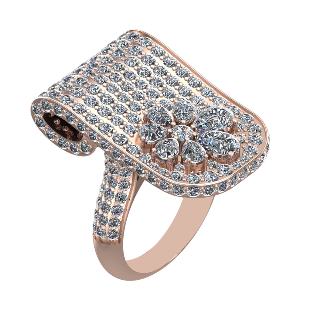 7.54 Ctw VS/SI1 Diamond Prong Set 14k Rose Gold Engagement Ring (ALL DIAMON: Center Daimond Weight :-2.16 Ctw ( Pear & Round Cut) Color : G-H Clarity : VS/SI1 Side Diamond Weight Of Ctw 5.38 Ctw Color : G-H Clarity : VS/SI1 Daimond Setting : Prong Metal Weight : Approx 16.91 g