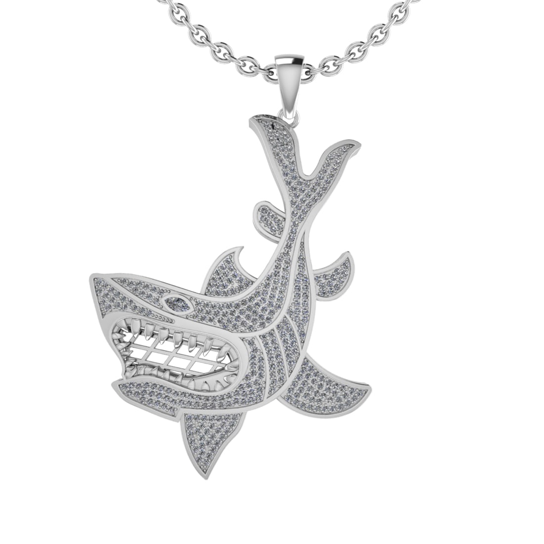 1.71 Ctw SI2/SI1 Diamond Style Prong Set 18K White Gold Shark Fish Necklace: Total Diamond Weight : 1.71 Ctw (Round & Marquise Cut) Center Stone Color :- G-H Center Stone Clarity : SI2/SI1 Stone Setting : Prong Metal Weight : Approx 16.80 Gram 18K White Gold Shark Fish Necklac