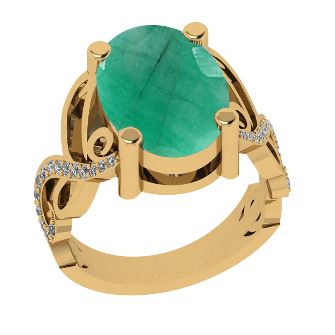 3.68 Ctw VS/SI1 Emerald and Diamond Prong Set 14K Yellow Gold Engagement Ri: Center Stone Weight : 3.50 Ctw (Oval Cut) Center Stone Color : Emerald Setting : Prong Side Weight Of Ctw 0.18 Ctw Color : J-K Clarity : VS/SI1 Stone Setting : Prong Metal Weight : Approx 7.10 gram 14
