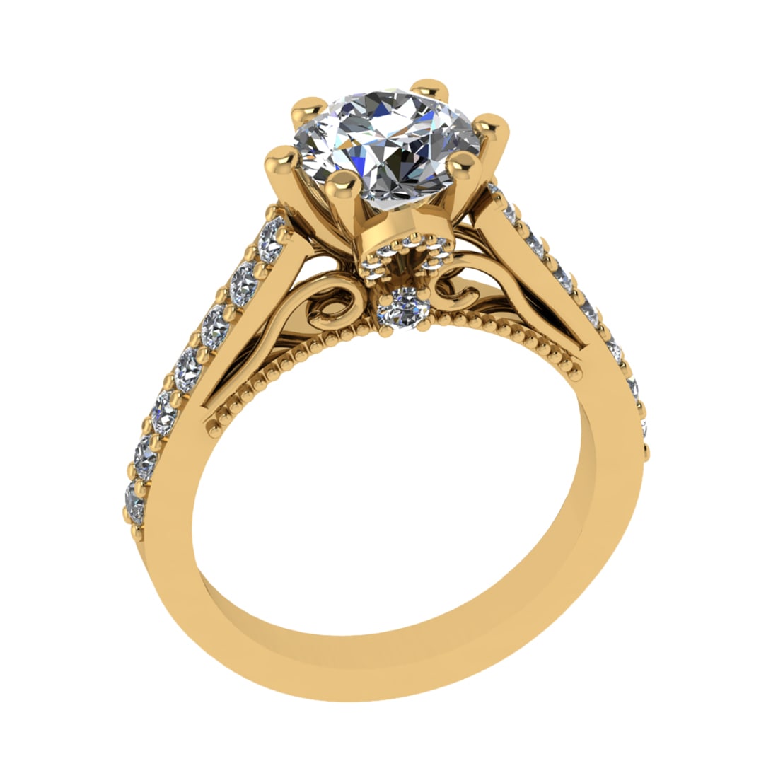 2.19 Ctw SI1/SI2 Diamond Prong Set 14k Yellow Gold Engagement Ring (ALL DIA: Center Daimond Weight :-1.50 Ctw ( Round Cut) Color : G-H Clarity : SI1/SI2 Side Diamond Weight Of Ctw 0.69 Ctw Color : G-H Clarity : SI1/SI2 Daimond Setting : Prong Metal Weight : Approx 4.91 gram 14