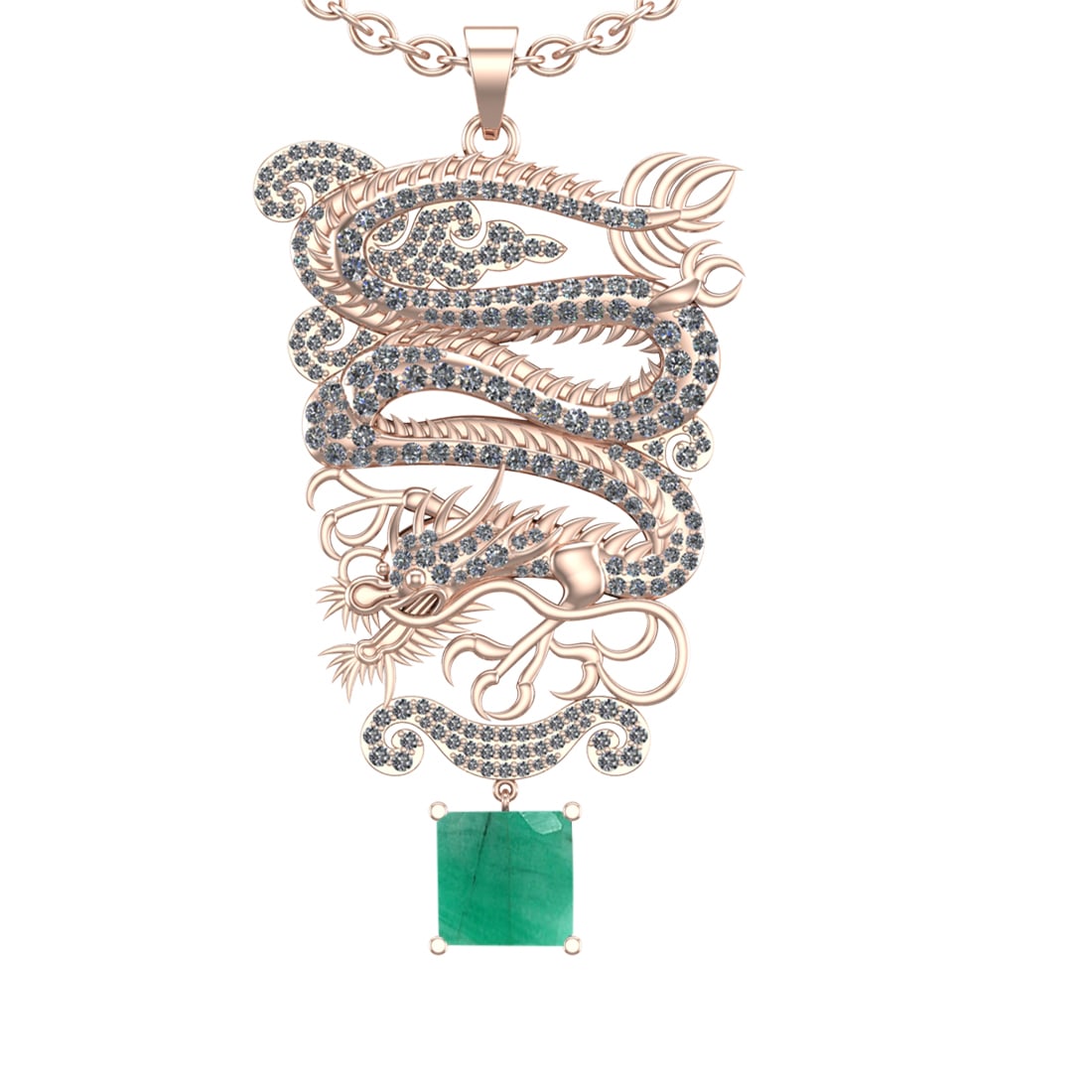 6.40 Ctw VS/SI1 Emerald and Diamond Prong Set 14K Rose Gold Pendant (ALL DI: Center Stone Weight : 2.50 Ctw (Princess Cut) Center Stone Color : Emerald Setting : Prong Side Weight Of Ctw 3.90 Ctw Color : J-K Clarity : VS/SI1 Stone Setting : Prong Metal Weight : Approx 37.10 gr