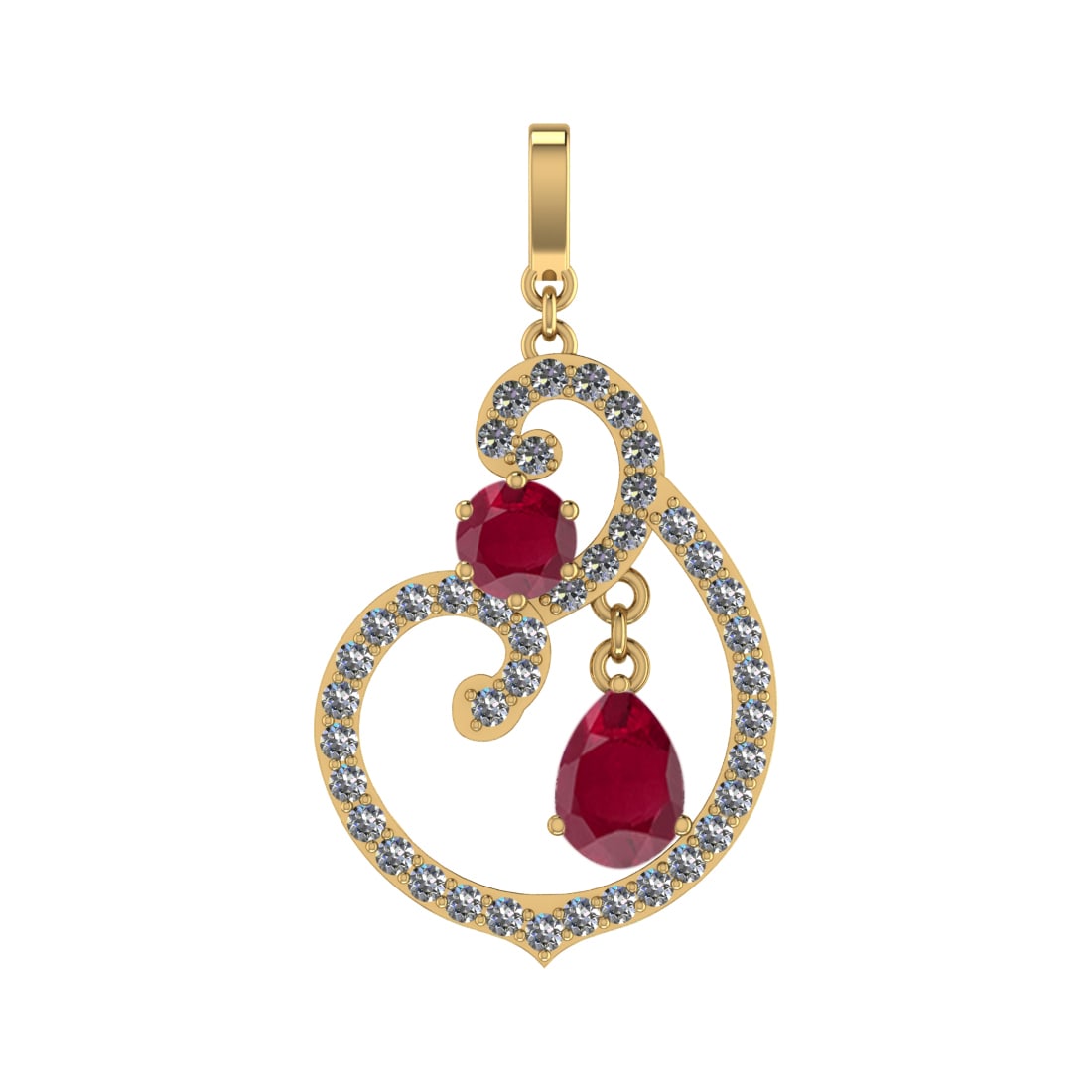 4.35 Ctw VS/SI1 Rubyand Diamond Prong Set 14k Yellow Gold Pendant (ALL DIAM: Center Stone Weight :-2.84 Ctw ( Pear & Round Cut ) Center Stone Color :-Ruby Center Stone Setting : Prong Side Diamond Weight Of Ctw :- 1.51 Ctw Color : J-K Clarity : VS/SI1 Daimond Setting : Prong M