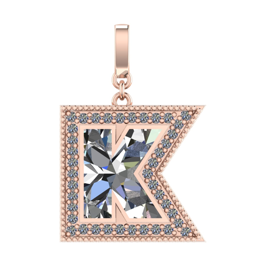 1.41 Ctw SI2/SI1 Diamond Prong Set 14k Rose Gold Alphabet-K Pendant (ALL DI
