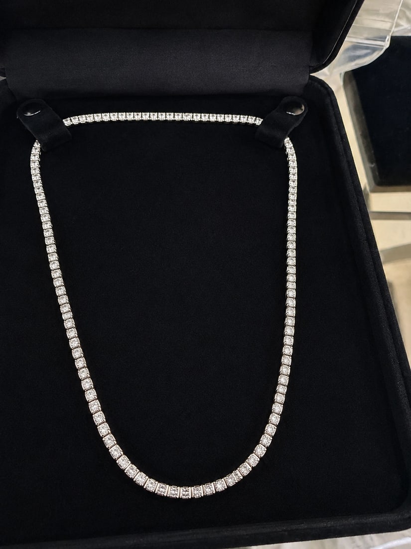 13.05 ctw 14K White Gold 17 inch Basket 4 Prong Tennis Necklace (LAB-GROWN): Shape: Round ;Metal Type: 14K White Gold ;Style: 17 inch Basket 4 Prong ;Color: F-G ;Clarity: SI ;Total Carat Weight: 13.05 (LAB-GROWN) #3SS76266v12