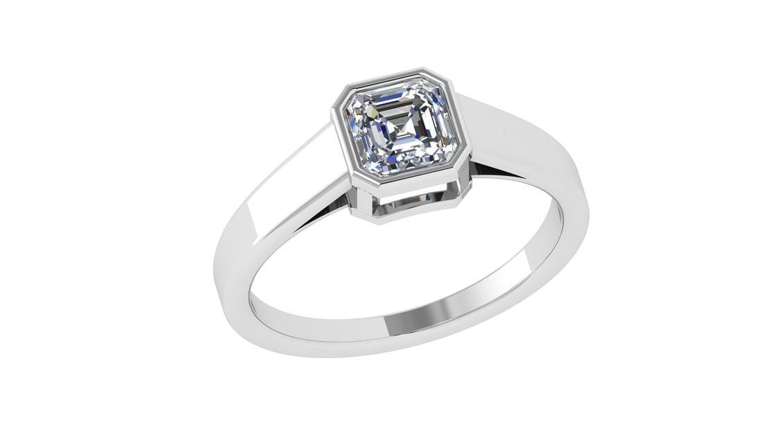 1.00 Ctw SI2/SI1 Diamond Bezel Set 14k white Gold Solitaire Ring: Center Daimond Weight :-1.00 Ctw ( Asscher Cut) Color : G-H Clarity : SI2/SI1 Daimond Setting : Bezel Metal Weight : Approx 3.40 gram 14k White Gold Solitaire Ring Current Ring Size 6 (ALL DIAMOND